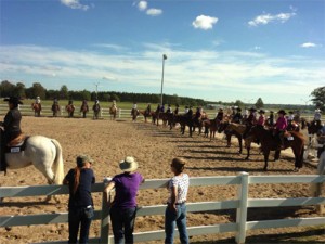 Exhibitors wait their turn to compete in a large pattern class at the 2013 Area 3 Summer Circuit in Ontario. Image courtesy of Mark Harrell Horse Shows
