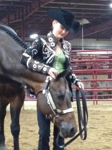 Annie B and Ellexxah prepare to enter the pen for their final showmanship pattern of 2013. Photo courtesy of Melissa Maxwell.