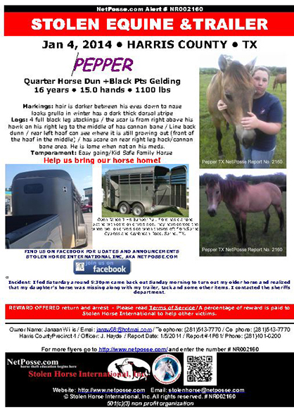 Search For Child’s Stolen Horse and Family Trailer Begins in TX