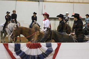 Exhibitors wait to compete during the Amateur Versatility class at the 2013 All American Quarter Horse Congress. 