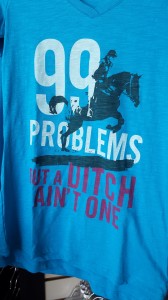 Fun shirts with eventing sayings cane be found everywhere in the trade show. 