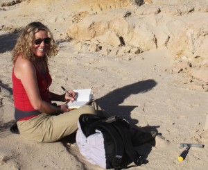 Kathleen Springer at an excavation site. Image courtesy of San Bernadino County Museum.