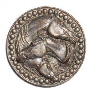 Studded Horse Medallion that can be used as a paperweight, wall art, or medallion on a horse show ribbon.  Photo courtesy of Marrita, Inc. 