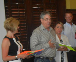 Whitney Lagace, Brad Kearns, Mary Meneely, and Steve Meadows participate in a fun exercise. Image courtesy of Merial.