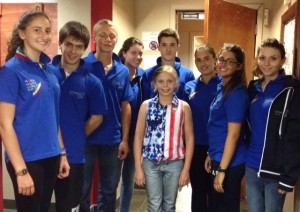 Future hopeful TEAM USA member Tatum Richey (center) from Madisonville, Texas with Team Italy at the AQHYA YES conference during the Youth World  Cup! Photo courtesy of Ali Fratessa.