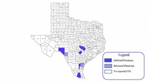 Texas map provided by Tex Animal Health Commission.