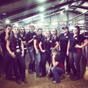 Team USA gets their game faces on at the 2014 AQHA Youth World Cup in Bryan, Texas. From left to right: Lindsay Brush, Ohio, Colby Ringer, Virginia, (behind), Bailey Cook, Colorado, Jack Medows, Missouri, Graysen Stroud, Washington, Ali Fratessa, Texas (center), Carli Pitts, Indiana,(behind), Mary Claire Cornett, Mississippi (kneeling), Chloe Bening, Texas, Kalee McCann, Mississippi. Photo courtesy of Ali Fratessa. 