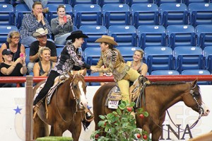 Drew Rogers and Anne-Marie Fortenberry celebrate after learning they will be the World and Reserve World Champions in 14-18 Trail.