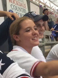 Team USA's Ali Fratessa cheers as her personal horse Batton Down the Star takes the silver medal in western riding with Team New Zealand! Photo courtesy of Ali Fratessa.