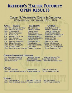 BHF Open JR Weanling Colts Results 2014
