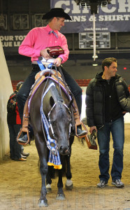 Bruce Vickery exits the arena with proud owner Beau Baird.