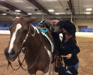  Pictured below: Myself and Carolyn Dobbins after winning the Novice Horsemanship and a new work saddle!