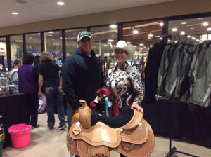 June Liston after winning a saddle in the Open Trail - 3rd place with trainer Ken Thompson.