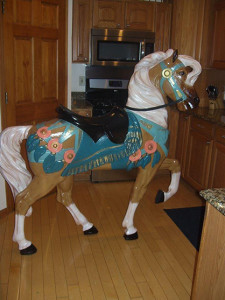 A real 'life' carousel horse from the folks at Six Flags. 6' tall. Even has original serial numbers that will authenticate the origin. This one will be cheaper to feed and always load in the trailer!