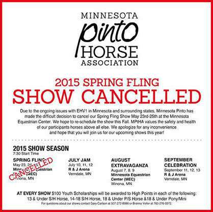 Minnesota Pinto Horse Association Cancels This Weekend’s Spring Fling Due to EHV-1 Concerns