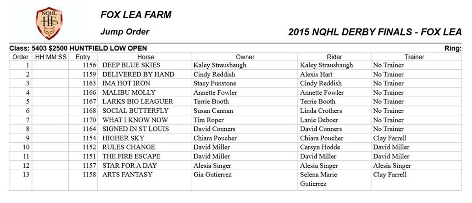 2015 NQHL Huntfield Derby Draw Order! Kicks Off This Morning