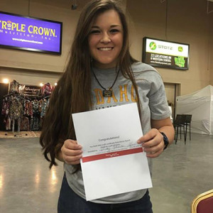 Lauren Anderson wins a pair of Kimes Ranch Jeans! Image courtesy of Silver Dollar Circuit.