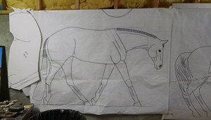 Blueprints for Henry's next creation, the Hunter Under Saddle horse.