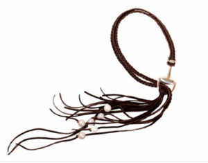 The Dallas Lariat- sterling silver equestrian bit with premium deer skin,and freshwater pearls, Image courtesy of Vincent Peach Equestrian Collection. 