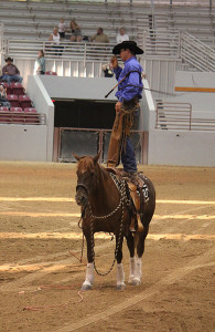 Photo 2: Top Ten Freestyle Finalists Taylor McIntosh and Sonora perform in the Extreme Mustang Makeover at the Jacksonville Equestrian Center (Photo courtesy of JRPR