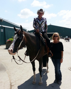 Erin McGowan and Famous N Fancy joined by AQHA exhibitor Karla Ness. Photo courtesy of Erin McGowan.