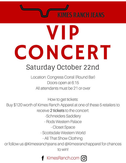 Kimes Ranch VIP Concert- Saturday, Oct. 22nd