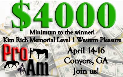 Kim Rich Memorial L1 Western Pleasure Now Guarantees $4,000 Minimum to the Winner!