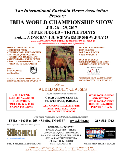 IBHA Presents IBHA World Championship Show- July 26-29- Cloverdale, Indiana