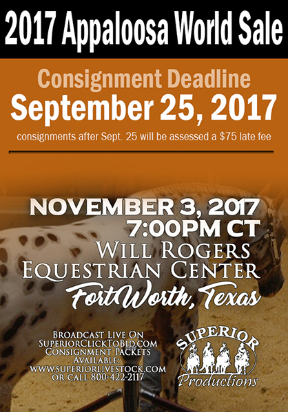 Consignment Deadline For 2017 Appaloosa World Show Sale is Sept. 25th