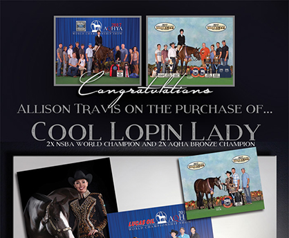 Congratulations to Allison Travis on Purchase of Cool Lopin Lady!