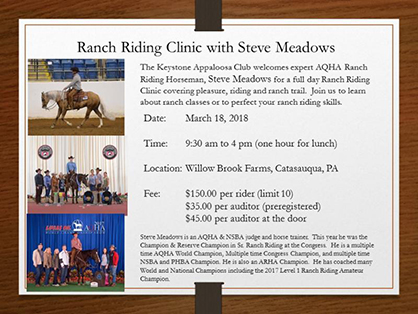 Steve Meadows Ranch Riding Clinic Coming to Keystone Appaloosa Club