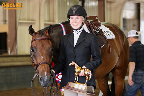 Katelyn Schultz and Dance Somemore Win AQHA Youth World L2 Hunter Under Saddle, Their Third Golden Trophy