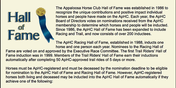 ApHC Announces 2019 Hall of Fame Inductees