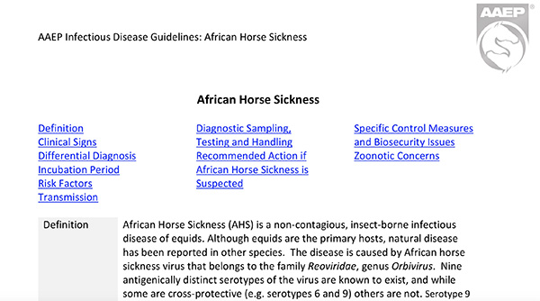 AAEP Publishes African Horse Sickness Guidelines