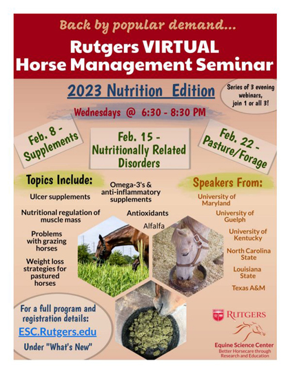 Rutgers Virtual Horse Management Seminars – 2023 Nutrition Edition
