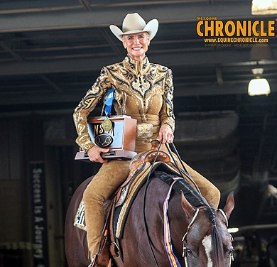 Ruth Lindley and Not A Average Joe win Novice Amateur 50 & Over Western Horsemanship