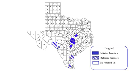 To Date, 57 Premises in 11 Texas Counties Confirmed With Vesicular Stomatitis
