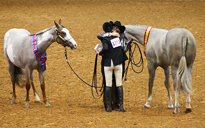 Best Friends, Laura Alloway and Nicole Dalton, Go World and Reserve in APHA Amateur Yearling Longe Line