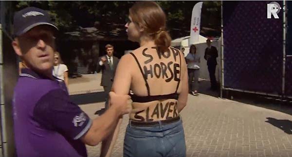 EC TV- Protester Runs in Front of Jumper at European Championship