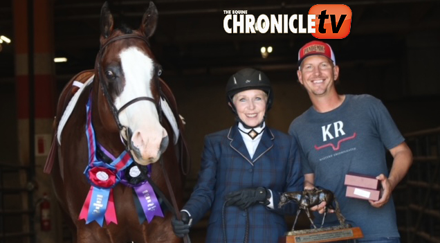 Laurie Roden and All Me win Amateur Walk Trot Hunter Under Saddle at 2023 APHA World!