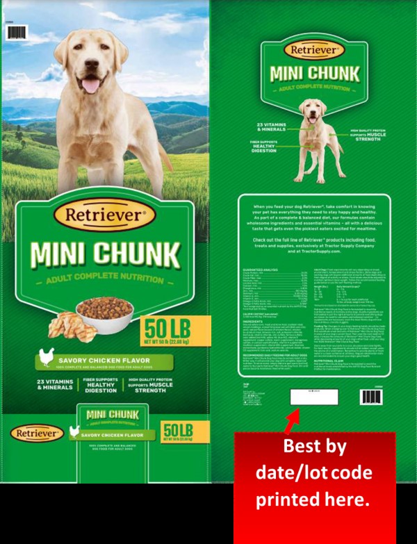 Recall of 50 lb. Bags of Retriever All Life Stages Mini Chunk Chicken Recipe Dry Dog Food