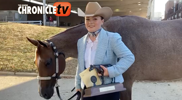 Zoe Hawkins and Suddenly Struttin win Youth Performance Halter Geldings